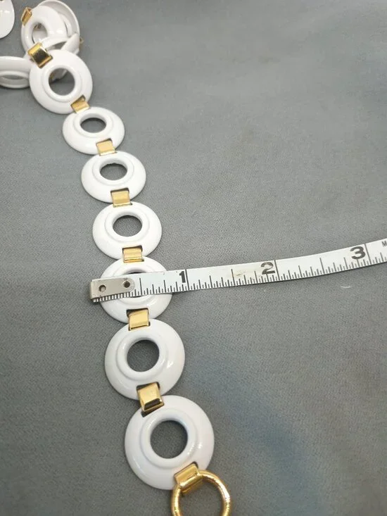 Vintage Monet White Enamel Rings Chain Choker Gold Tone Necklace 16" - Picture 4 of 6